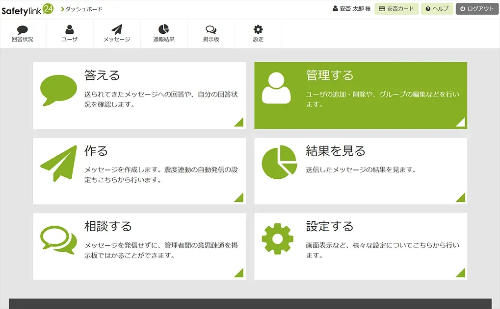 Safetylink24の管理者向けダッシュボード画面